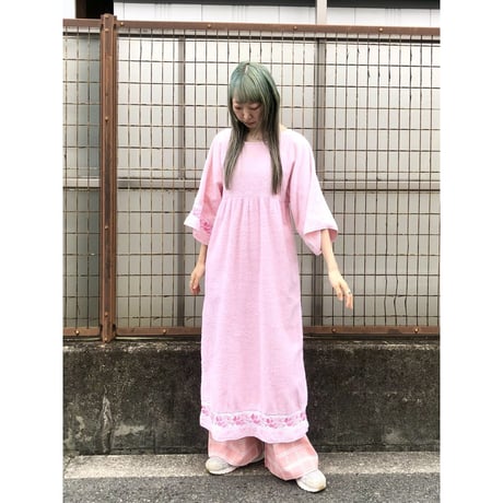 70s Pink pile maxi dress【01428】