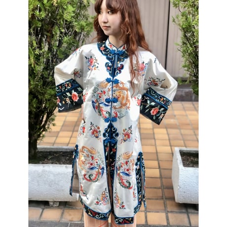 Vintage silk china long jacket【01221】