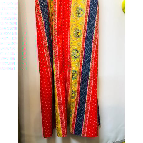 70s Red maxi dress【01075】