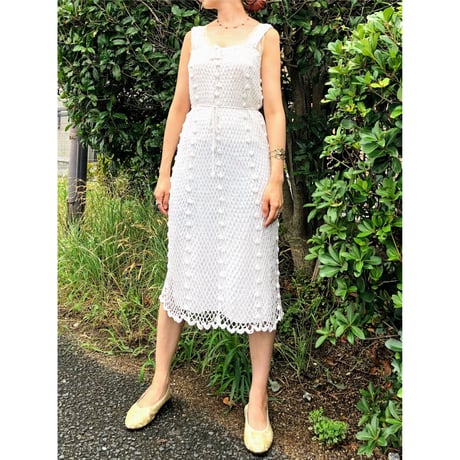 80-90s Sleeveless crochet dress【00363】