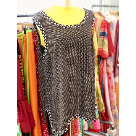Vintage black floral sleeveless top【01195】