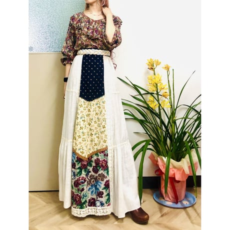 70s Patchwork maxi skirt【00198】