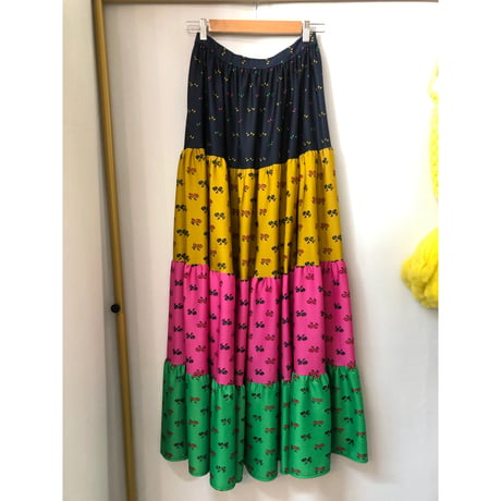 70s Colorful tiered maxi skirt【01162】