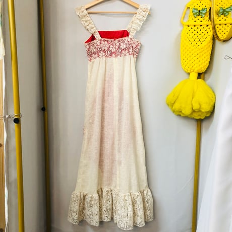 70s Patchwork lace maxi dress【01100】