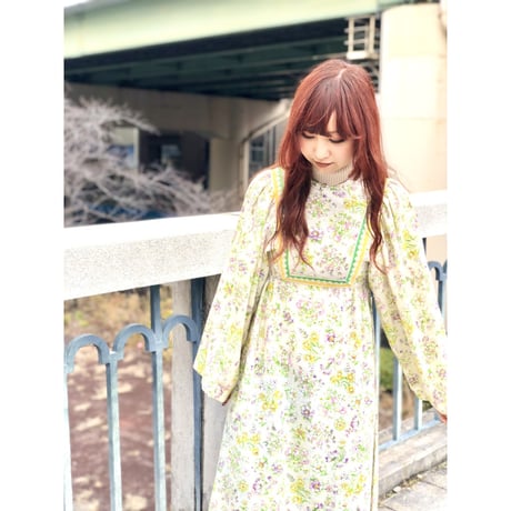 70s Floral flare sleeve maxi dress【01076】