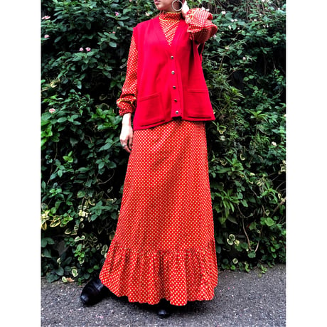 80s Red knit vest【00406】