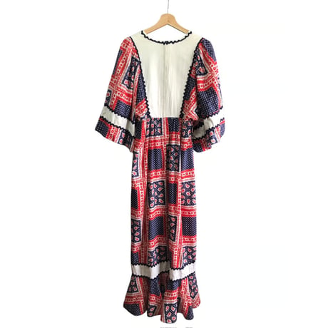 70s Bandana hippie maxi dress【01465】