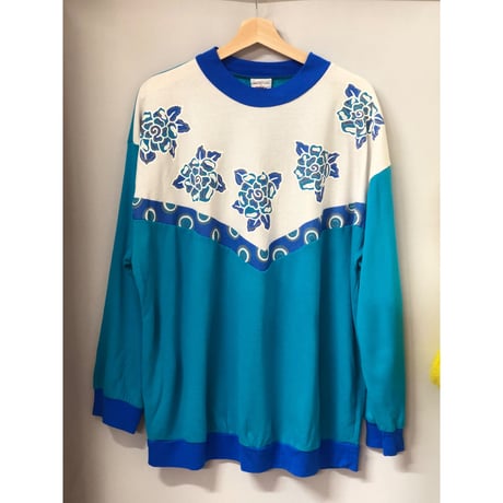 90s White Blue Floral Sweatshirt 【00788】