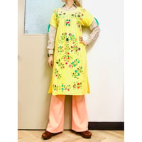Vintage yellow embroidered dress【00828】