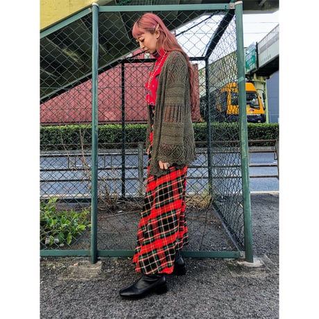 Vintage moss green knit cardigan【00418】
