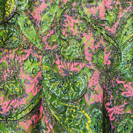 60s Green lace china dress【01214】