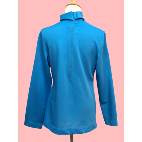 70s Blue poly turtleneck top【00416】