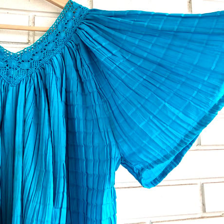 Vintage blue pleats dress【01321】