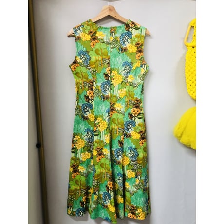 Vintage botanical sleeveless dress【00837】