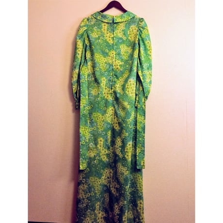 70s Lime green ｍaxi dress【00397】