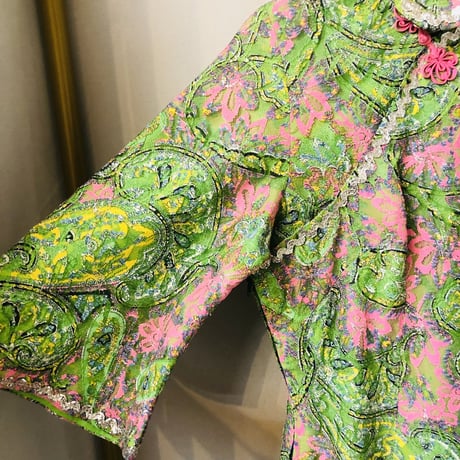 60s Green lace china dress【01214】