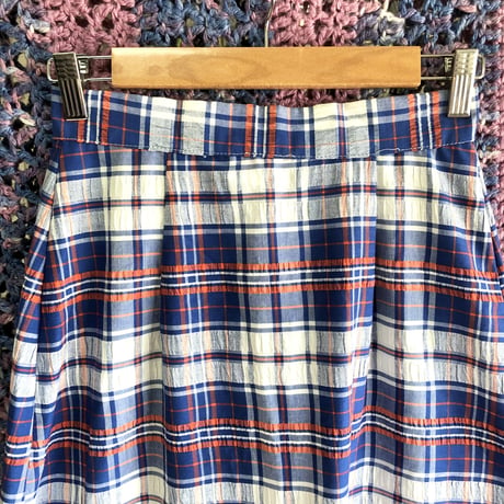 70s Blue plaid maxi skirt【01453】