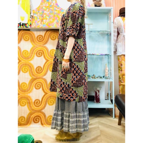 Orange×Yellow African batik dress【01188】