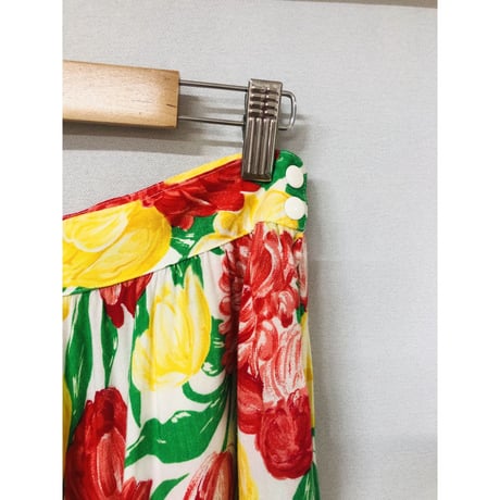 Vintage tulip pattern long skirt【00844】