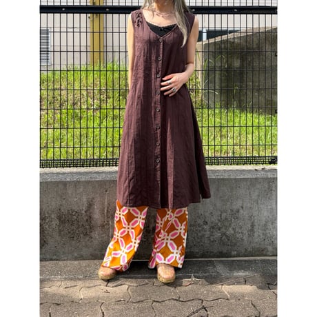 Vintage brown sleeveless long dress【01509】