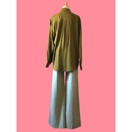 80s Green rayon blouse【00427】