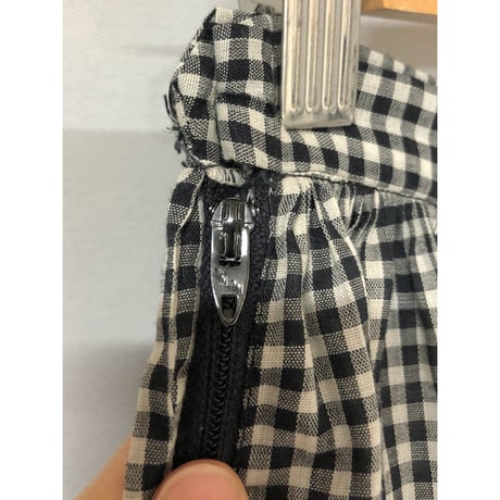 70s Black gingham maxi skirt【00598】