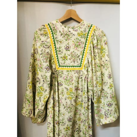 70s Floral flare sleeve maxi dress【01076】