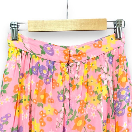 70s Pink floral maxi skirt【01500】