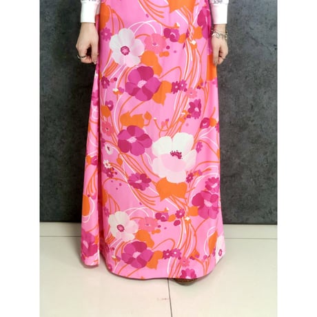 70s Pink floral maxi dress【01445】