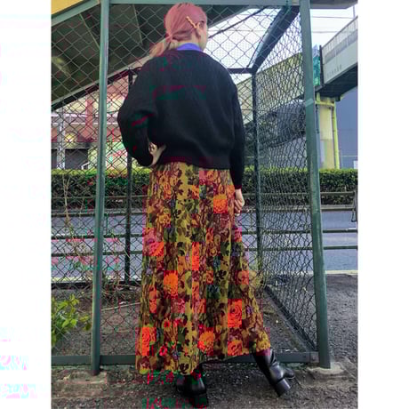 Vintage flower pattern handmade skirt【00455】