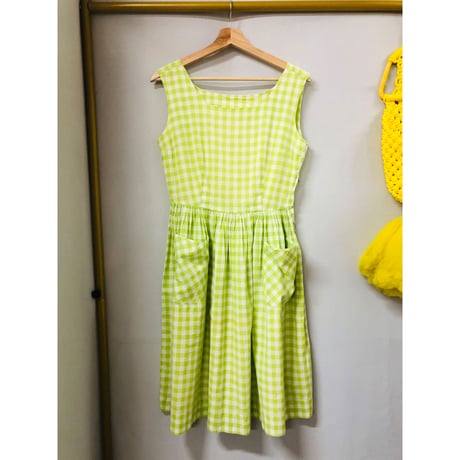 50s righetgreen gingham dress【00825】