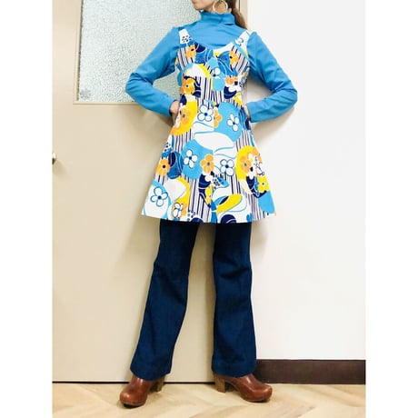 Vintage BLUE floral sun dress【00824】