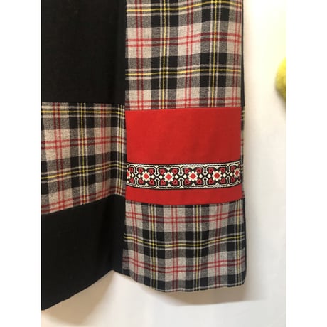 70s Wool patchwork maxi skirt【01052】