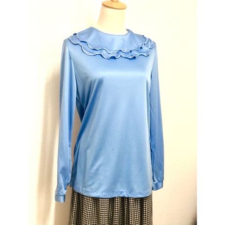 70s Sky blue ruffle blouse