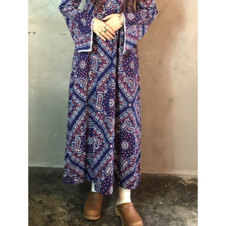 70s Handmade bell sleeve dress【01252】