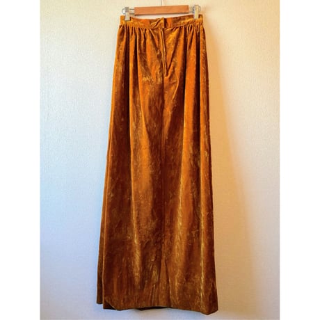 70s Velvet gold maxi skirt【00490】