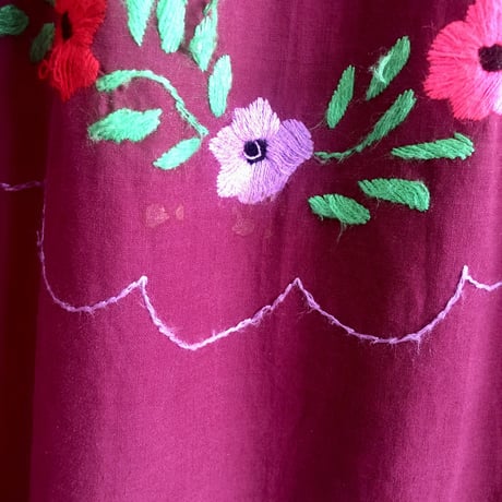 Vintage burgundy embroidery dress【01307】
