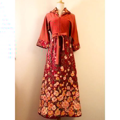 60s Quilted floral maxi dress【00194】