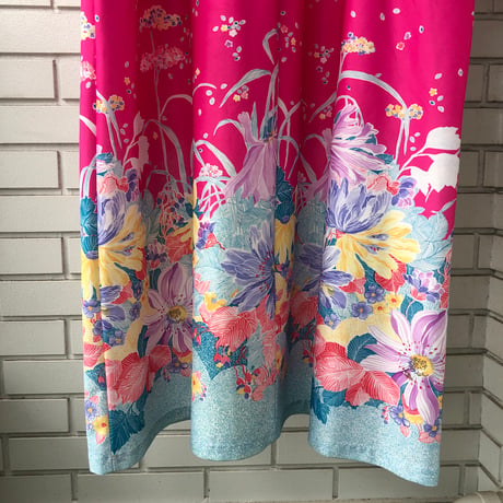 70s Pink floral maxi dress【01310】