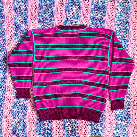 Purple border knit sweater【01372】