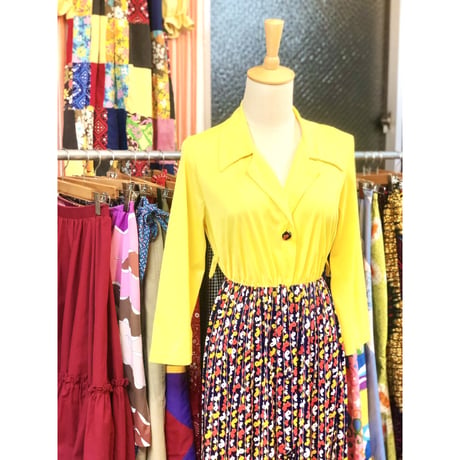 60-70s Bird print maxi dress【01209】