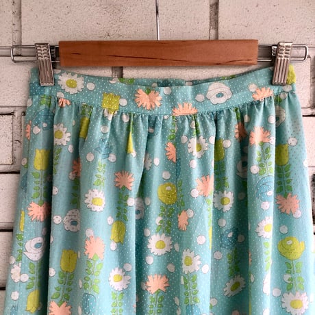 70s Light blue floral maxi skirt【01319】