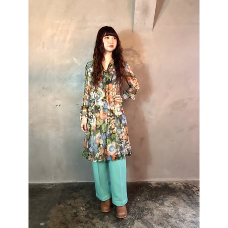 70s Teal poly pants【01261】