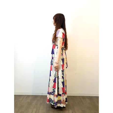 70s Patchwork pattern maxi dress【01311】