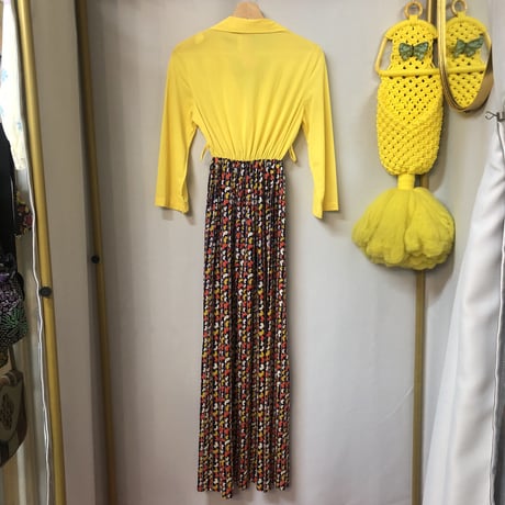 60-70s Bird print maxi dress【01209】