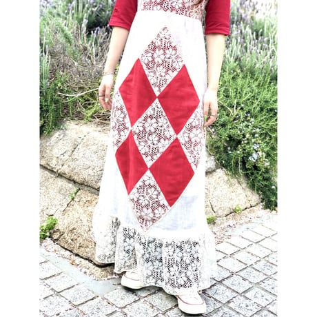 70s Patchwork lace maxi dress【01100】