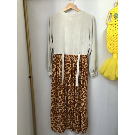 80s indian rayon leopard dress【00927】