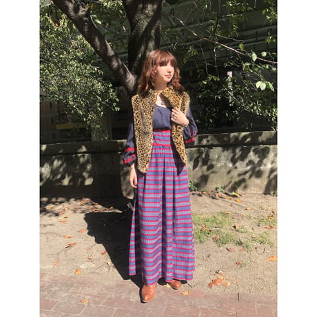 70s Navy balloon sleeve maxi dress【01225】