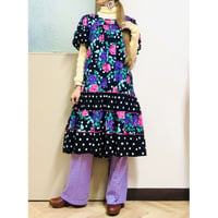 80s Floral and Dot dress【00734】