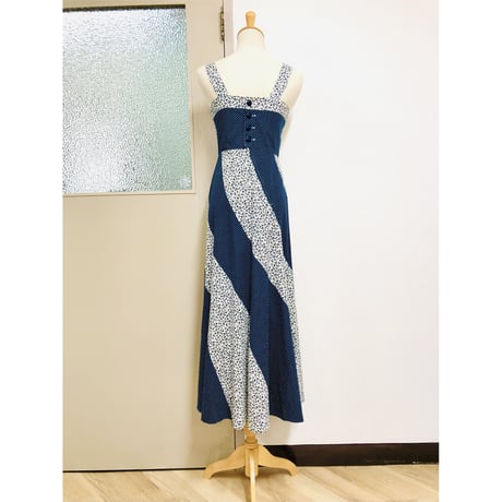 70s Flower pattern dress【00683】